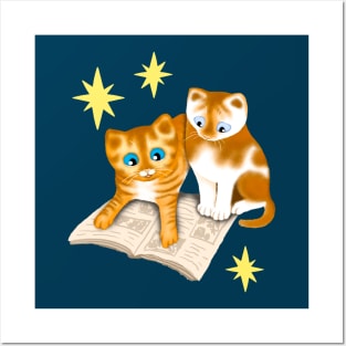 Two Ginger Kittens Reading Posters and Art